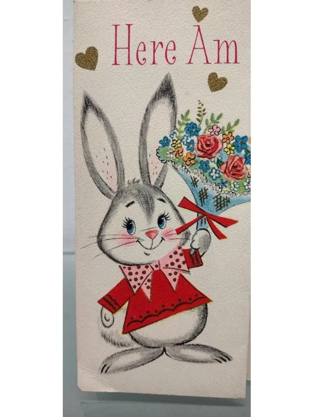 Valentines Day Card HERE AM SAYIN'... HI Bunny Valentine Rust Craft VINTAGE 60s